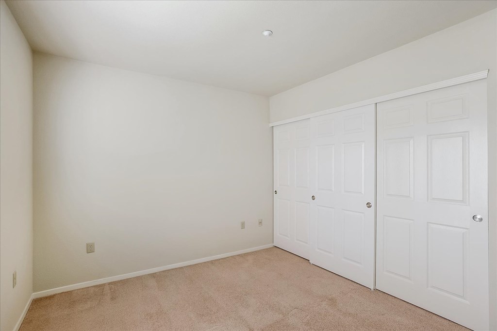 A room with white walls and a carpeted floor.