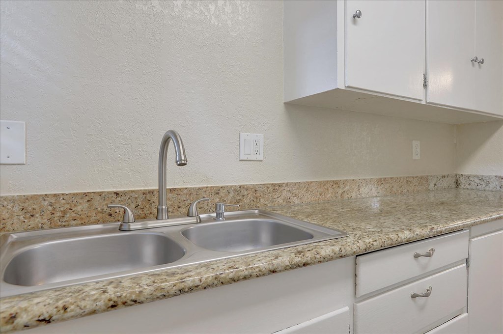 a kitchen with a sink and a counter top