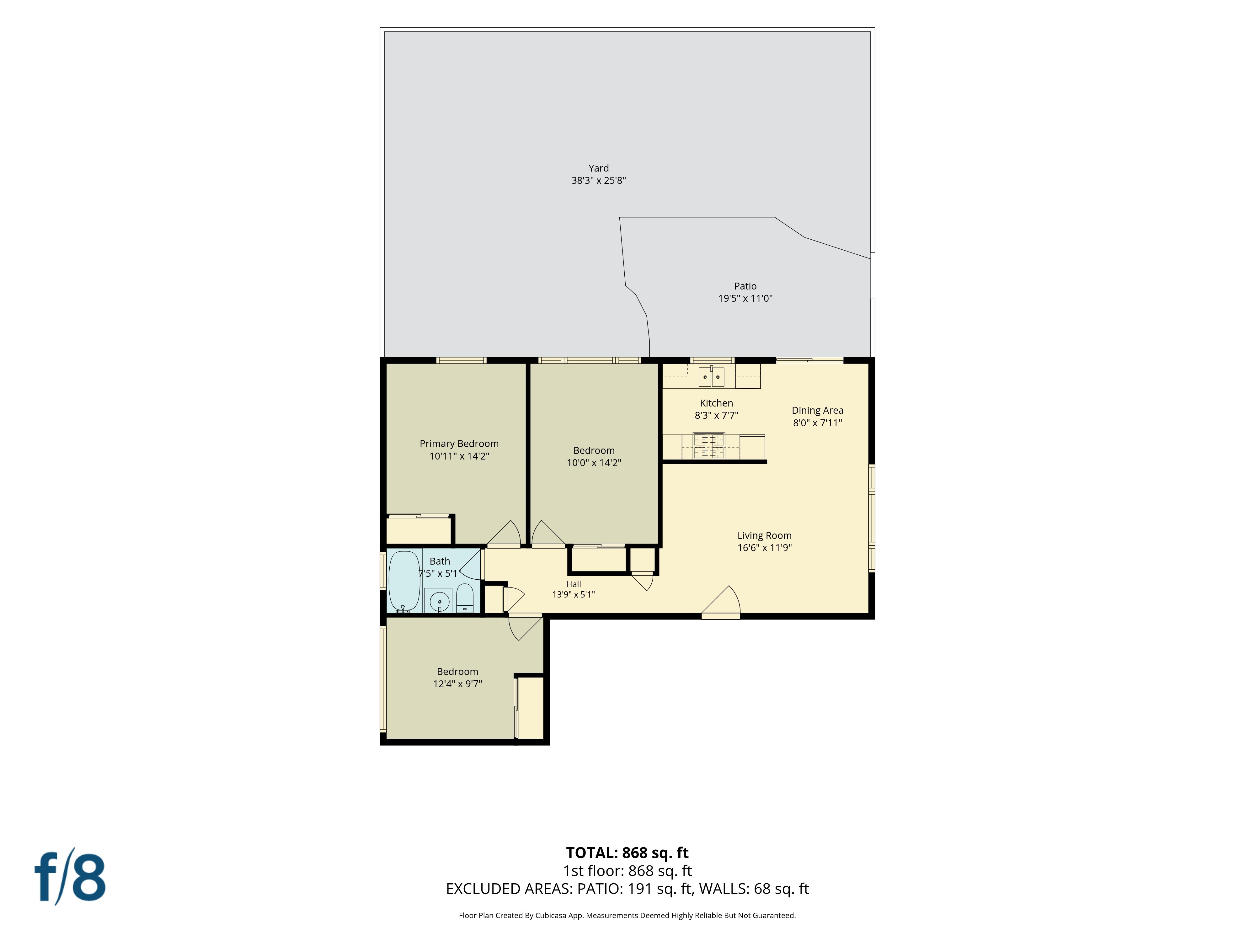 A floor plan for a 1 Bedroom, 1 Bathroom apartment.