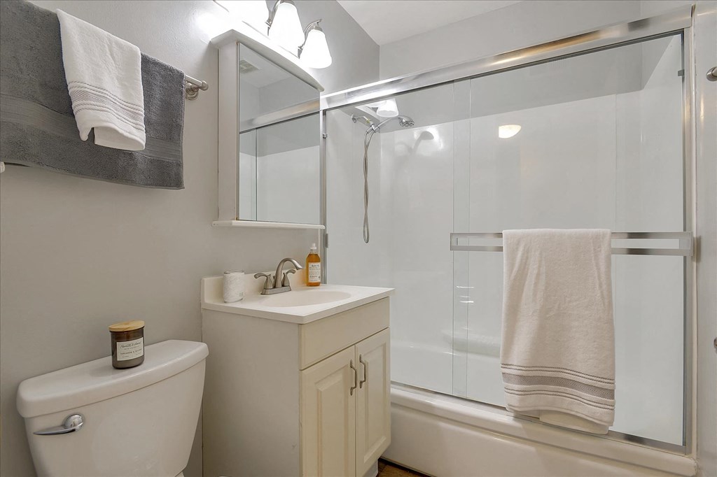 a bathroom with a shower and a sink and a toilet
