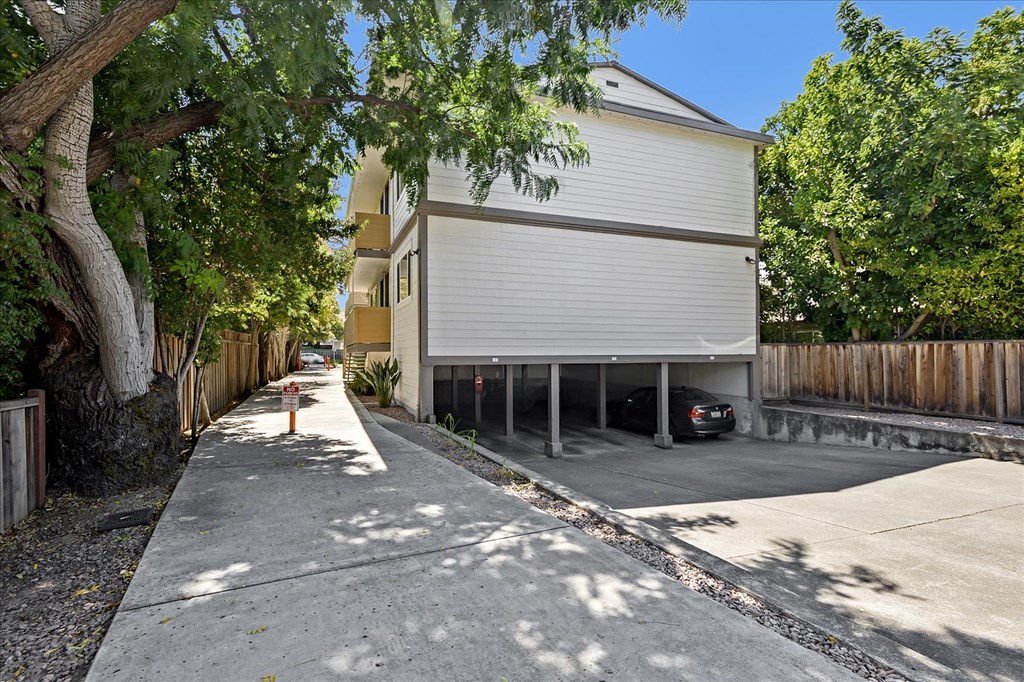 a garage with a car parked in it
