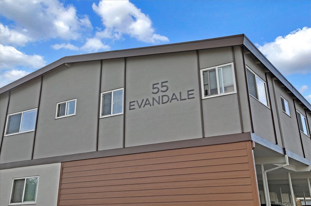 the facade of a building with the word evandale on it