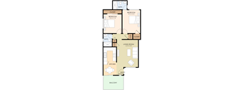 Two Bedroom Two Bath Floor Plan 762 Sq.Ft. at Somerset Place, California, 94043