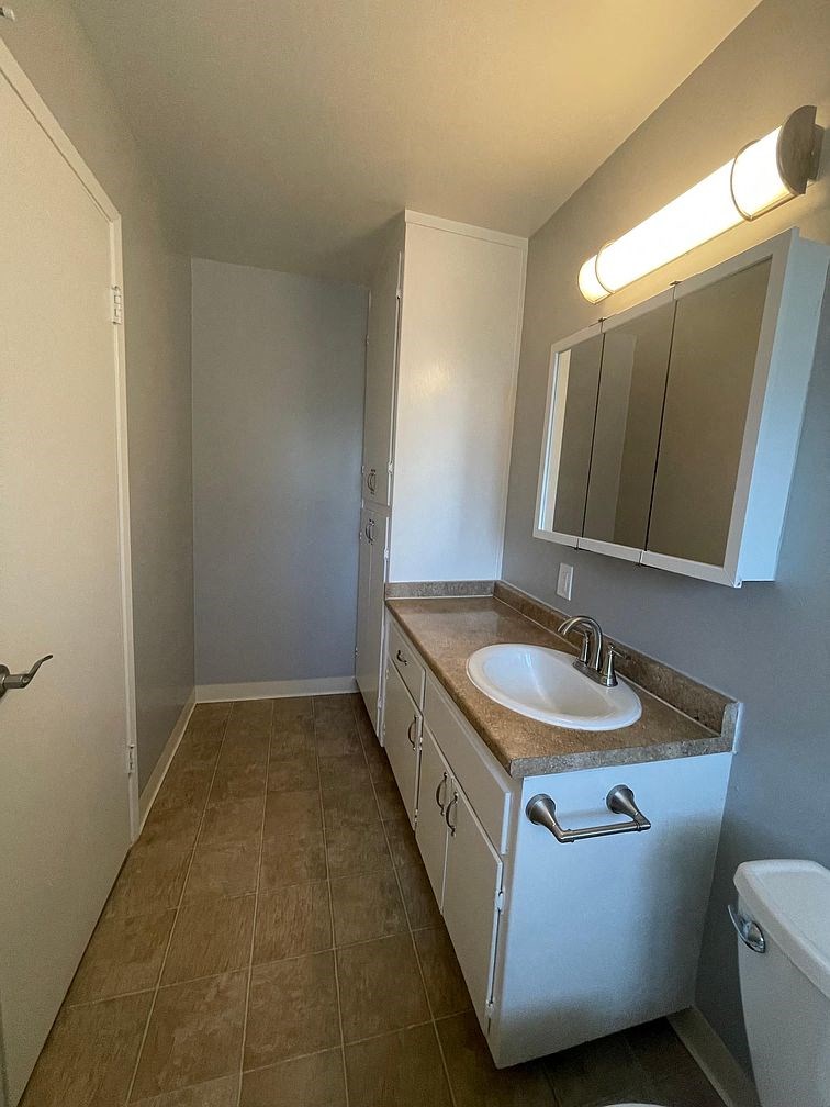 a bathroom with a sink and a mirror and a toilet
