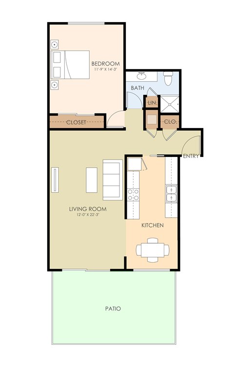 1 Bed 1 Bath Floor Plan at Balboa, Sunnyvale, CA