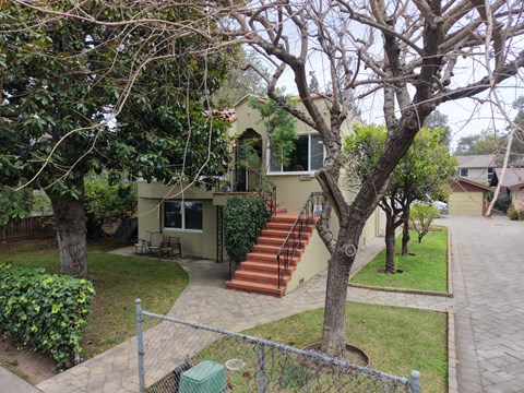 A house with a tree in front of it.