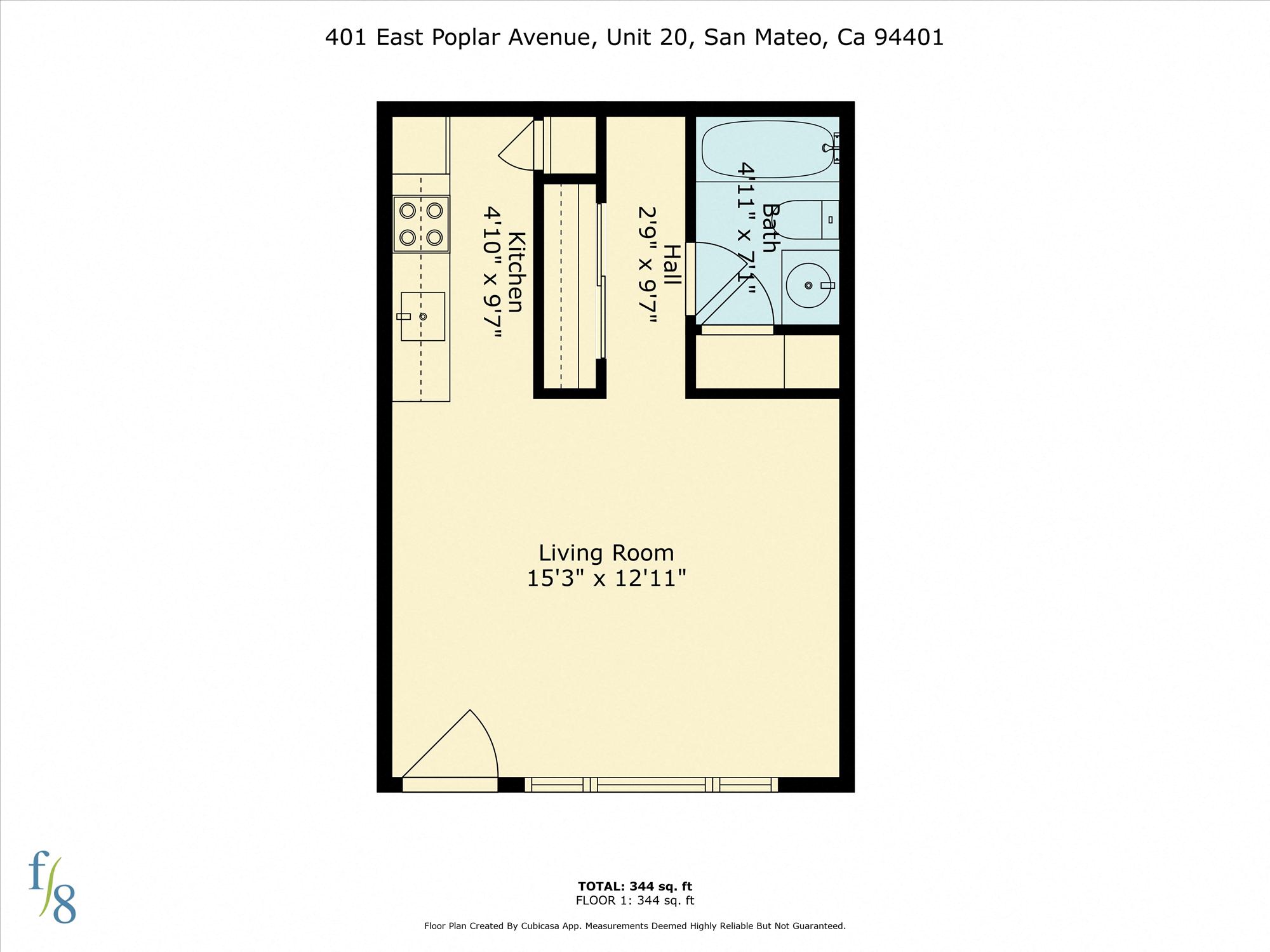 A floor plan for a living room measuring 15 3