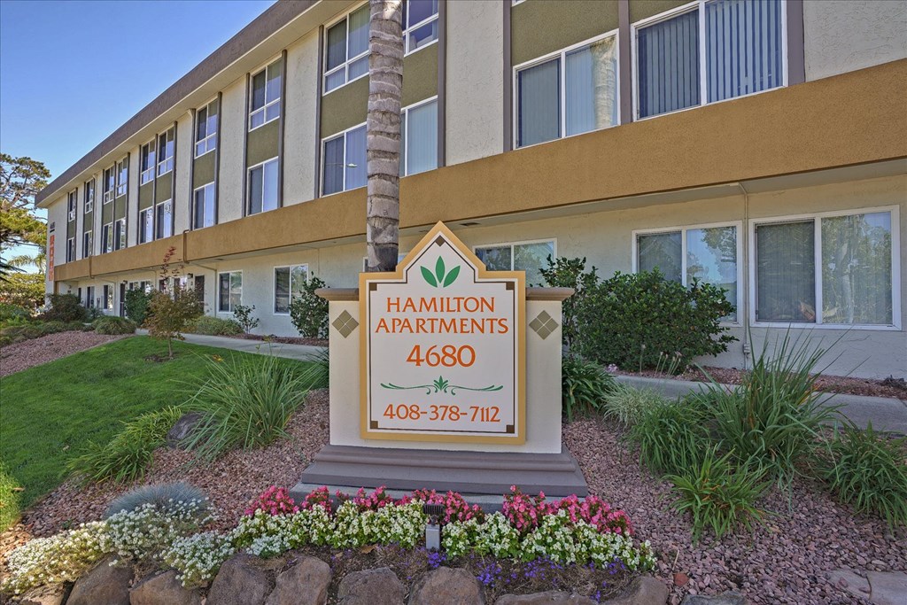 Sign with Property Name at Hamilton Apartments in San Jose
