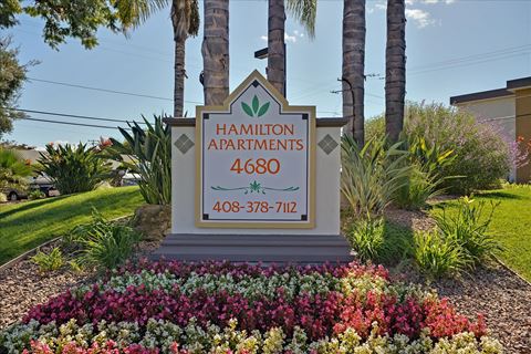 Property Sign at Hamilton Apartments in San Jose