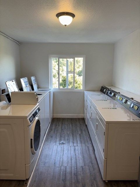 A laundry room with a washer and dryer in it.