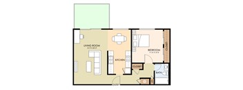 a floor plan of a living room with a bedroom and a bathroom