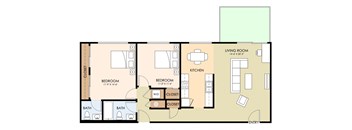 a floor plan of a living room with a bedroom and a bathroom