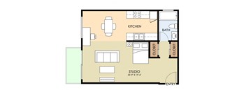 a floor plan of a small house with a kitchen and a living room