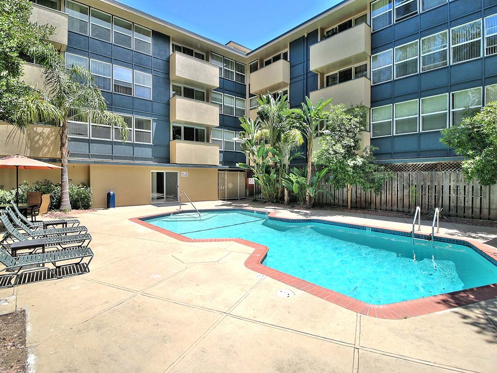 Pool side sundeck view at Ambassador, San Mateo, CA, 94401