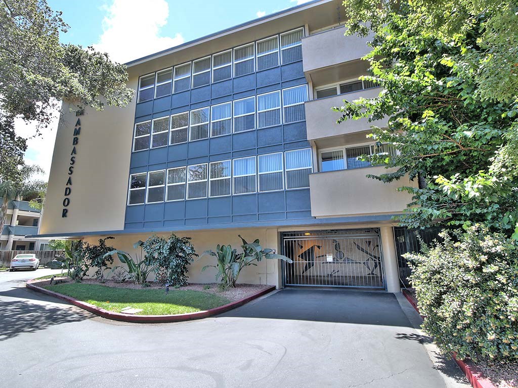 Blue exterior building view at Ambassador, San Mateo, 94401