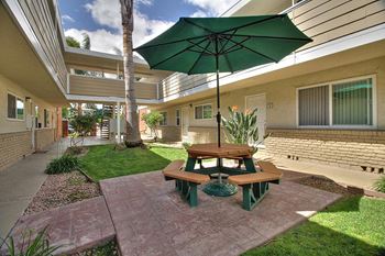Lawn side sitting area at Sunnyvale Court, Sunnyvale, 94085