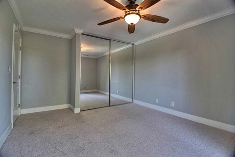 Interior design with ceiling fan and light at The Luxe, California