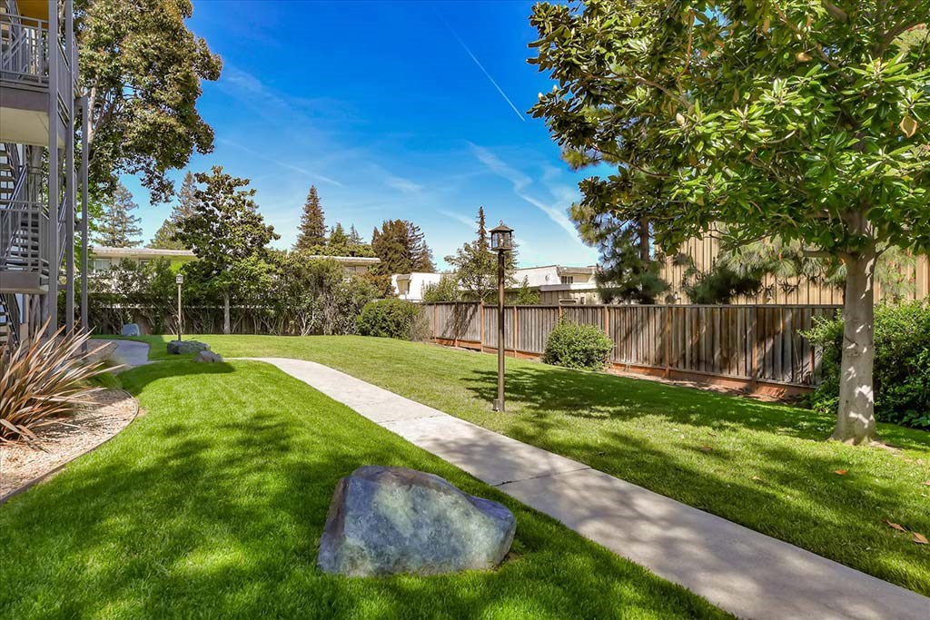 Walk paths in garden at The Luxe, Santa Clara, California
