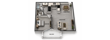 A 3D rendered image of a house layout with labeled rooms.