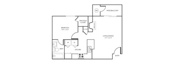 1 bed 1 bath floorplan with balcony at Rosemeade Apartments, California, 95661