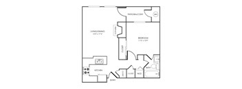 1 bedroom 1 bath floorplan with balcony at Rosemeade Apartments, Roseville, CA 95661