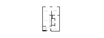 A floor plan of a house with a living room, bedroom, bathroom, kitchen, and dining room.