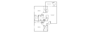 Two bed two bath floorplan with balcony at Rosemeade Apartments, Roseville, California