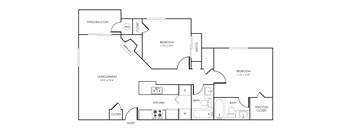 Two bedroom two bath floorplan with balcony at Rosemeade Apartments, Roseville