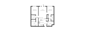 A floor plan of a house with three bedrooms, a living room, a kitchen, a bathroom, a dining room, and a closet.