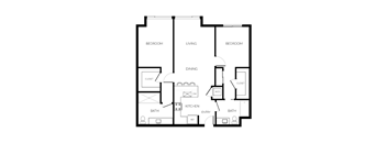A black and white image of a house floor plan with labeled rooms.