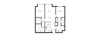A black and white image of a house floor plan with labeled rooms.