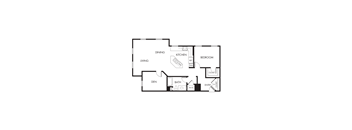 A floor plan of a home with a den, dining room, kitchen, and bedroom.
