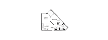 A simple black and white drawing of a house layout.