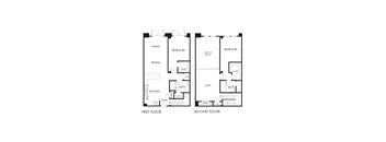 A black and white image of a floor plan for a two-story home.