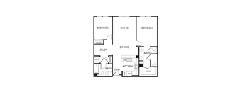 A black and white image of a floor plan for a house.