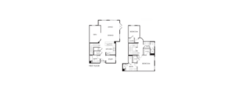 A floor plan of a house with two bedrooms, a study, a kitchen, a dining area, a living room, a den, a bathroom, and a first floor bathroom.