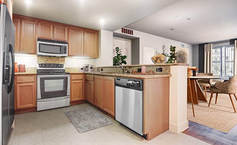 Kitchen with Wooden Cabinets at Renaissance Square, Concord, CA