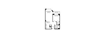A black and white image of a floor plan for an apartment.