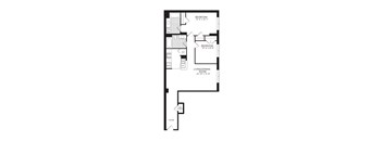 A black and white image of a floor plan for a small apartment.