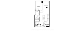 A floor plan of a home with a living room, bedroom, and laundry area.