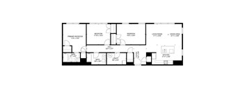 A black and white image of a house floor plan.