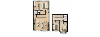 A floor plan of a two bedroom apartment.