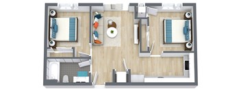 2 Bedroom Floorplan at Nuovo Apartments, Bellevue, WA