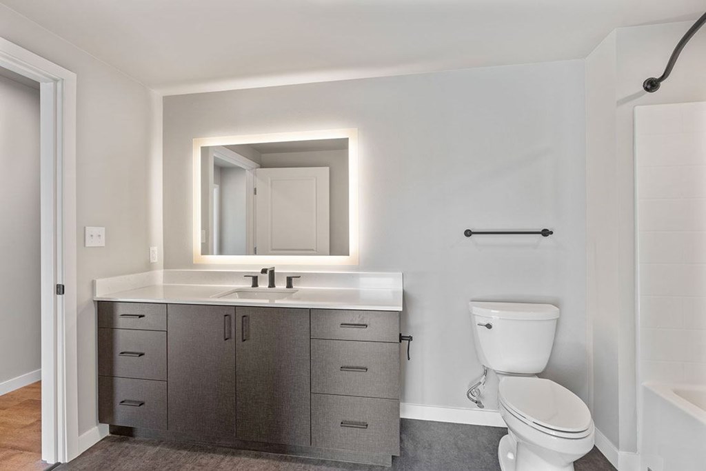 A bathroom with a toilet, sink, and mirror