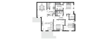 A black and white image of a floor plan for a house.
