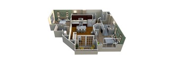 3d floor plan of a home showing the living room and dining room