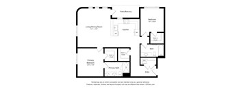 A floor plan of a home with a living room, dining room, kitchen, bathrooms, and bedrooms.
