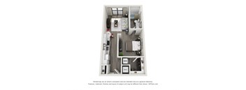 a stylized floor plan with a bedroom and a living room