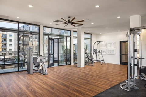 fitness room with large balcony