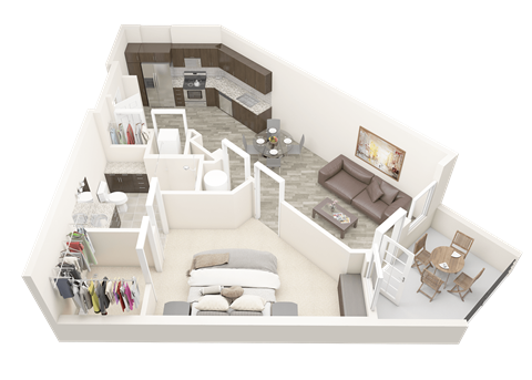 a floor plan of a house with a bedroom and a living room